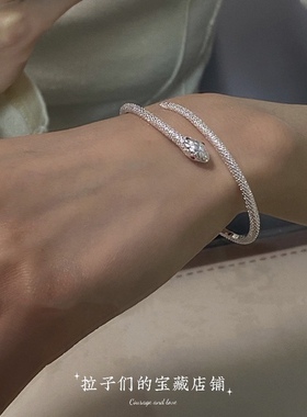 高级感红色灵蛇百搭简约设计赤眼灵蛇可调节手镯高质纹理银色手环