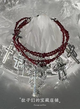 暗黑十字架百搭项链流苏小众气质系手链秋冬感叠戴手链亚文化高级