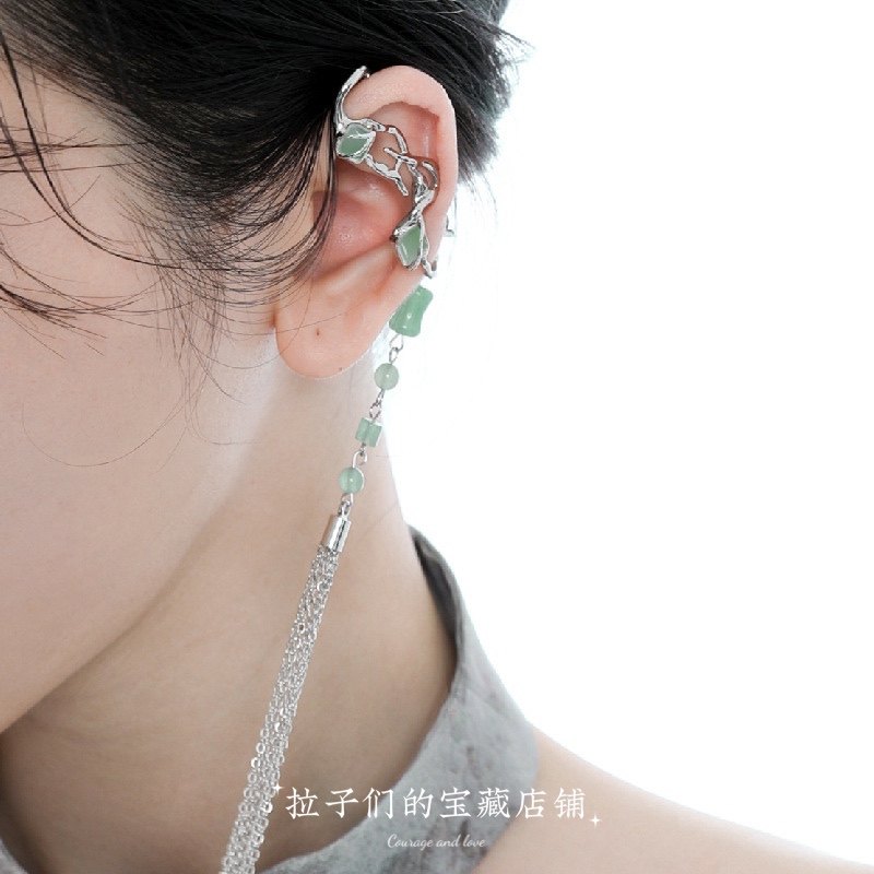 新中式耳挂耳夹流苏国风竹节小众无耳洞耳骨夹绿色高级感玉石耳饰,饰品/流行首饰/时尚饰品新,耳夹,淘宝优惠券,粉丝福利购,淘宝优惠卷