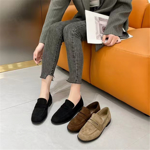 一脚蹬英伦风乐福女鞋 2025春秋季 复古绒面平跟单鞋 手工小皮鞋 新款