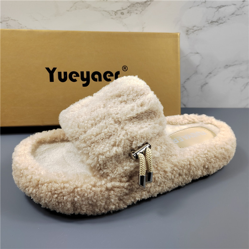 月芽儿正品毛毛拖鞋女外穿秋冬新款时尚百搭厚底保暖毛毛棉拖鞋潮