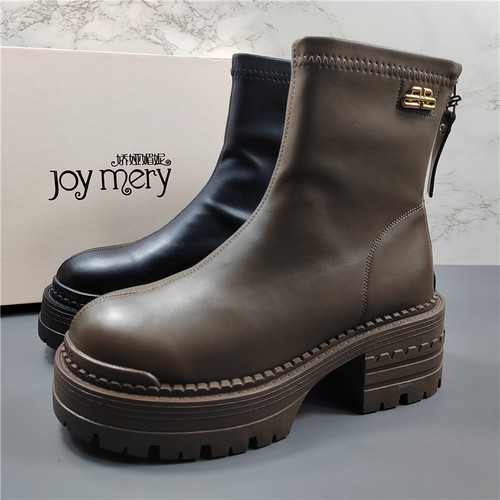 专柜正品真皮厚底增高短靴女2025秋冬新款英伦风百搭显瘦马丁靴潮