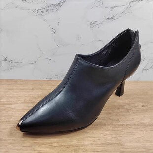 品牌女鞋40码牛皮尖头高跟鞋女2025秋季新款时尚细跟通勤深口单鞋
