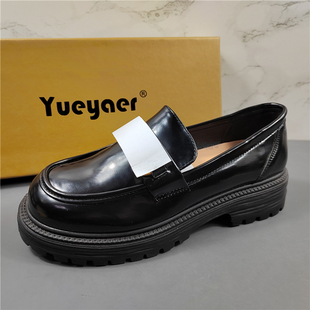 月芽儿真皮乐福鞋女2026春季新款英伦风厚底轻便懒人小皮鞋单鞋潮