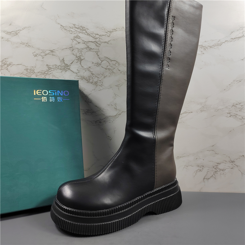 专柜正品复古真皮厚底显瘦骑士靴