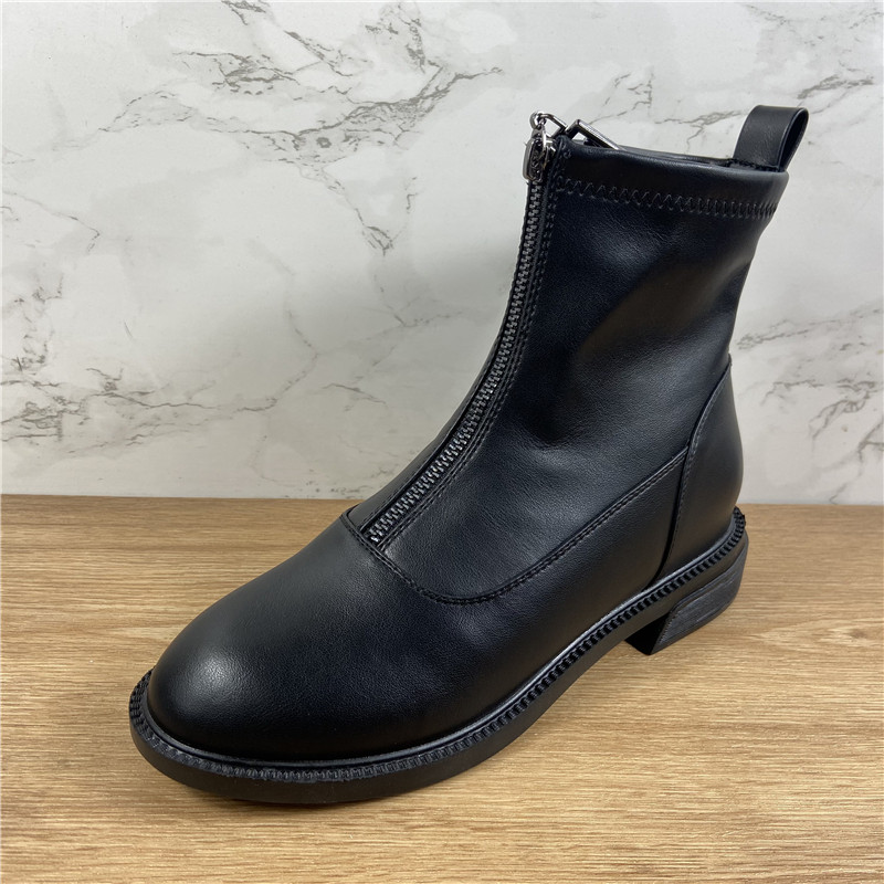 马丁靴女2023年新款英伦风休闲百搭平底加绒前拉链短筒棉靴子欧美,女鞋,时装靴,淘宝优惠券,粉丝福利购,淘宝优惠卷
