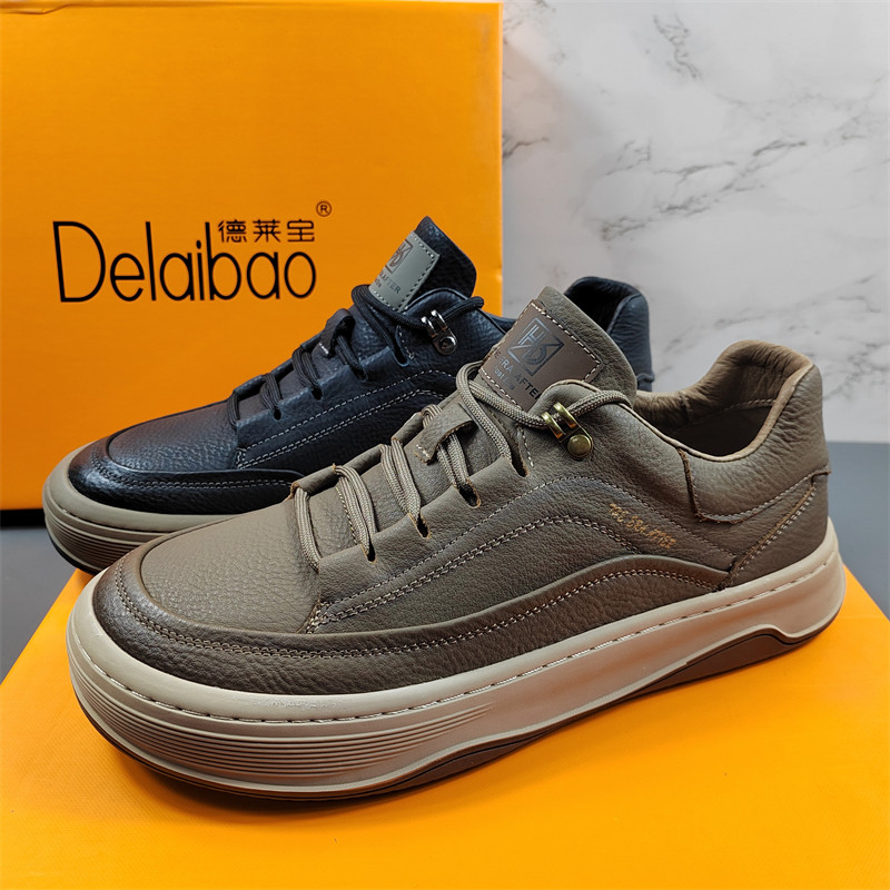 品牌男鞋头层牛皮德训鞋男2026春季新款时尚百搭系带运动休闲单鞋,流行男鞋,休闲板鞋,淘宝优惠券,粉丝福利购,淘宝优惠卷