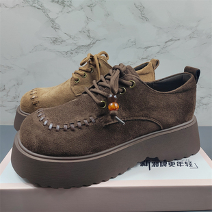 品牌女鞋美拉德厚底增高勃肯鞋女2025秋新款复古乐福鞋休闲小皮鞋