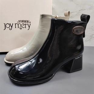 靴瘦瘦靴洋气马丁靴 高跟时装 品牌尾货女鞋 牛漆皮短靴女2025冬新款