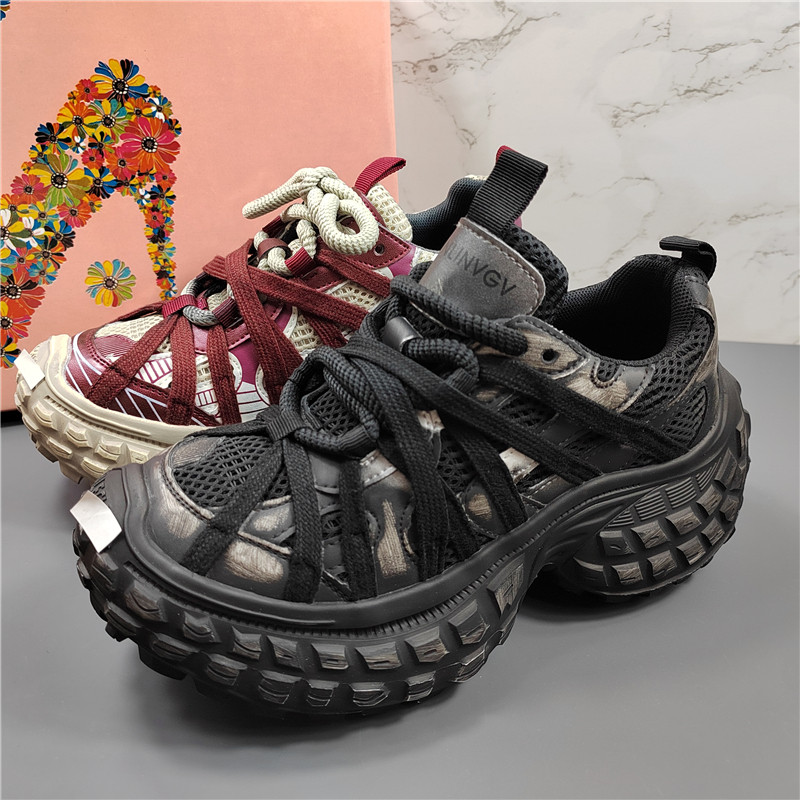 品牌撤柜真皮厚底复古老爹鞋女2025新款做旧擦色绑带休闲运动鞋潮,女鞋,老爹鞋,淘宝优惠券,粉丝福利购,淘宝优惠卷