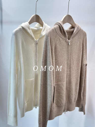OMOM-320g16支baby级纯羊绒！宽松连帽长袖针织开衫上衣秋冬