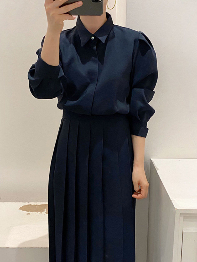 2023 봄 여름 여성용 대형 셔츠 드레스 새로운 스타일의 가볍고 성숙한 스타일의 레이스 업 무릎 길이 주름 스커트
