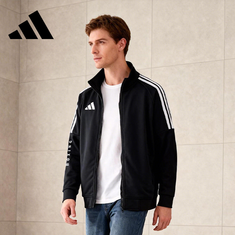 adidas男款经典立领宽松休闲外套图片