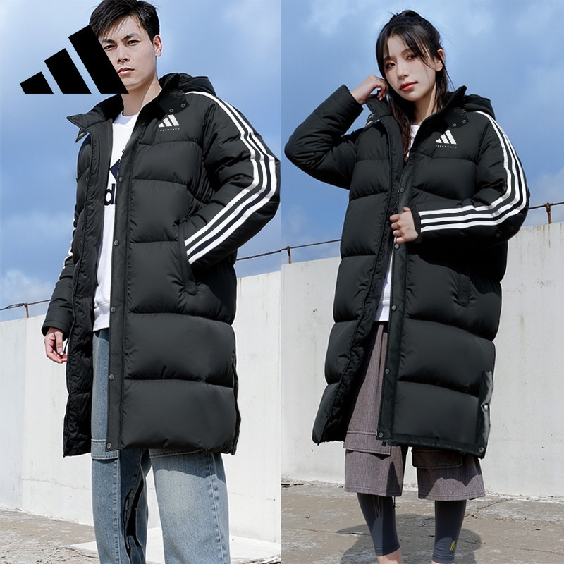 阿迪达斯长款冬季保暖羽绒服