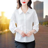妈妈装 白色衬衫 韩版 2026年新款 百搭翻领衬衣休闲上衣 女士春秋季