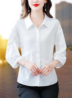 白色衬衫女士春秋季2026年新款韩版妈妈装百搭翻领衬衣休闲上衣