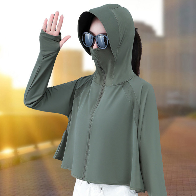 百搭洋气冰丝斗篷防晒服女夏天骑车防晒衣女户外时尚防紫外线衣