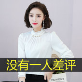 女士长袖 韩版 衬衫 新款 职业加绒打底上衣 立领白色2026春秋装 雪纺衫
