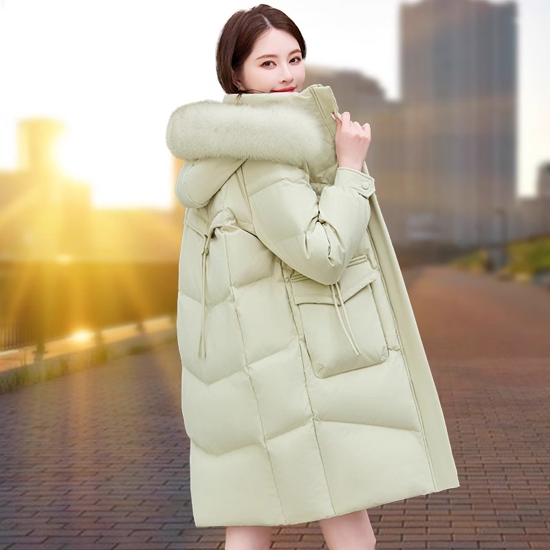 韩版时尚大毛领外套中长款羽绒服