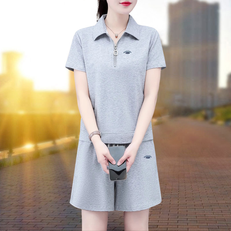 【官方品牌】灰色纯棉套装女2026夏季新款短袖短裤两件套休闲套装