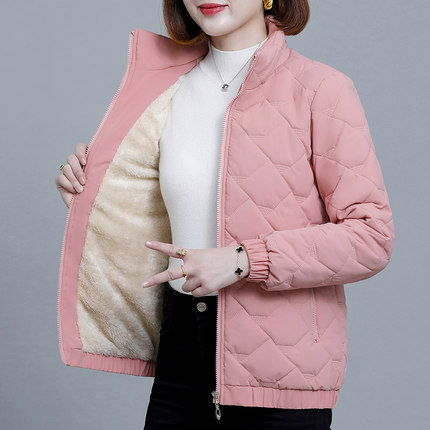 短款羽绒棉服女冬季2024年新款中年妈妈百搭加绒加厚保暖立领棉衣