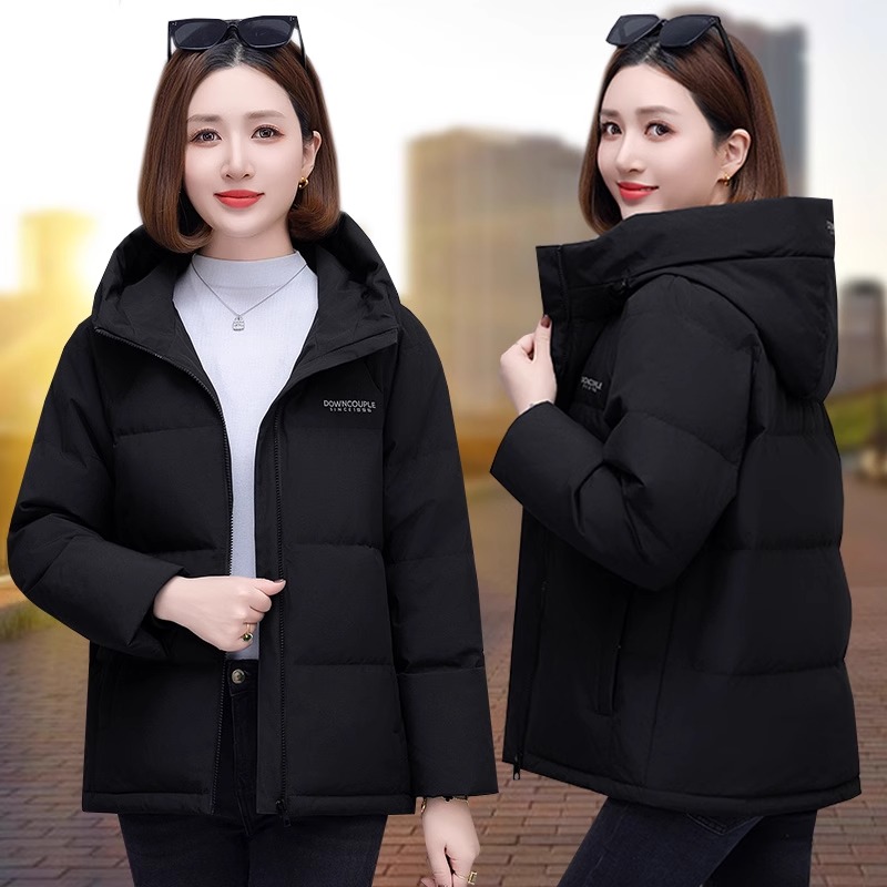 黑色短款羽绒服女款冬季2025新款洋气中年妈妈白鸭绒连帽加厚外套