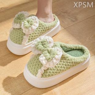 冬季踩屎感厚底棉拖鞋女士室内家居高跟防滑保暖毛绒月子棉鞋冬天