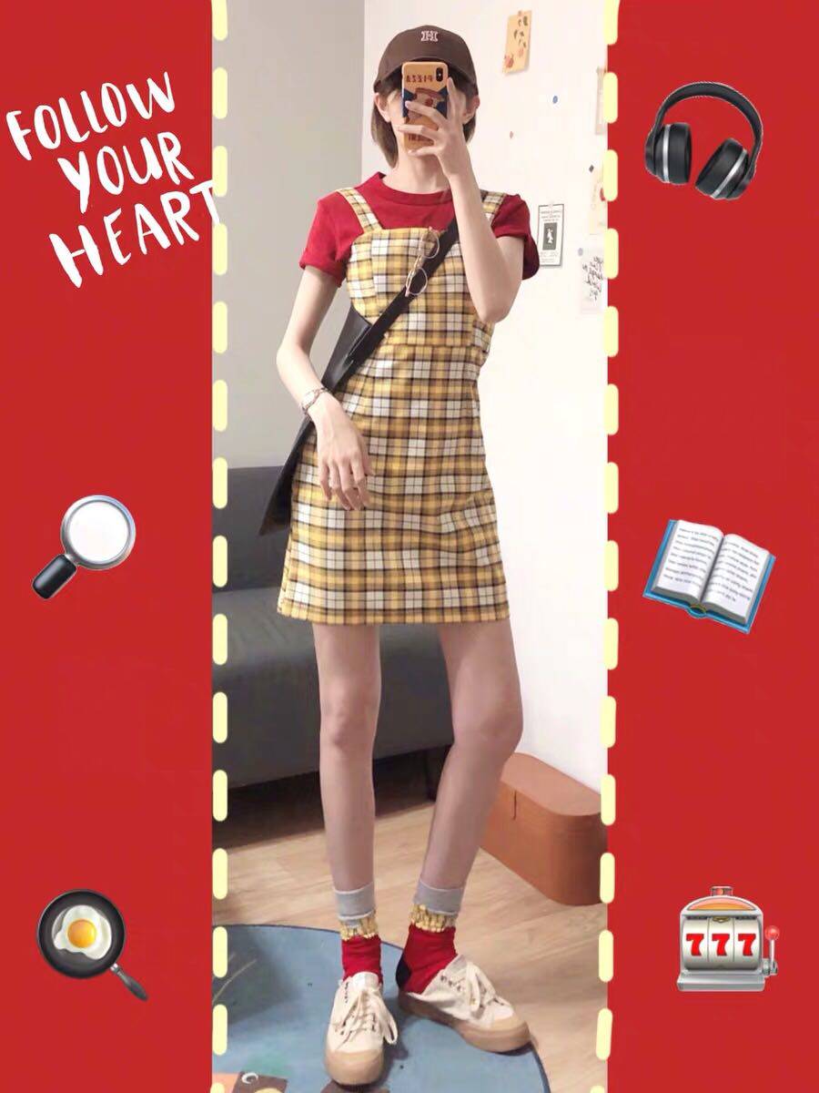 2019夏季两件套裙韩国复古ins超火学院风格纹吊带连衣裙+打底短袖|ruв категории Женская одежда, платье - от Buy2taobao.com для оказания профессиональной услуги покупки агента Taobao
