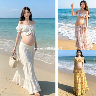 孕妇海边泳衣孕期写真绝美战袍泰国旅游海岛度假碎花裙抹胸半身裙