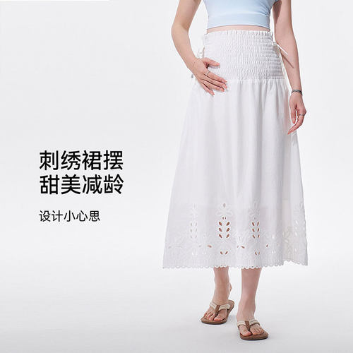 孕妇半身裙夏天薄款纯棉白色伞裙