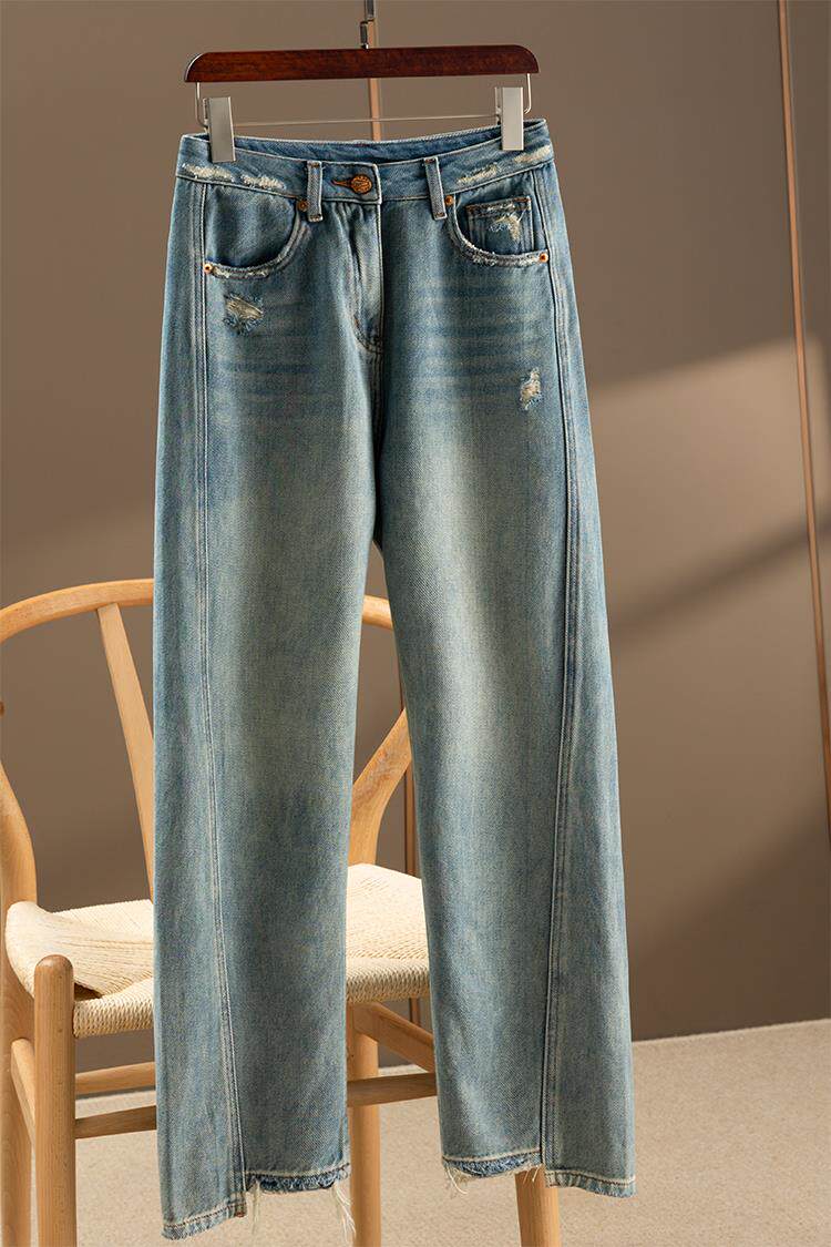ITS GOING TO BE DIFFERENT  DESIGN SENSE EDGE HIGH WAIST MICRO CONE DENIM BANANA PANTS WOMAN 2023 SPRING HOME 900Y