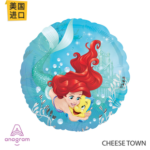 美国进口A牌Anagram爱丽儿大梦想17寸圆形铝膜气球海底美人鱼公主