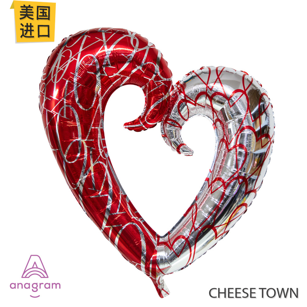美国进口a牌anagram双色love镂空爱心铝膜气球 心形xo情人节桃心
