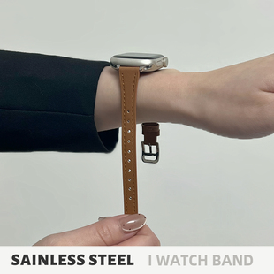 适用苹果iwatch手表带s11细款小蛮腰真皮s10表带applewatch987se
