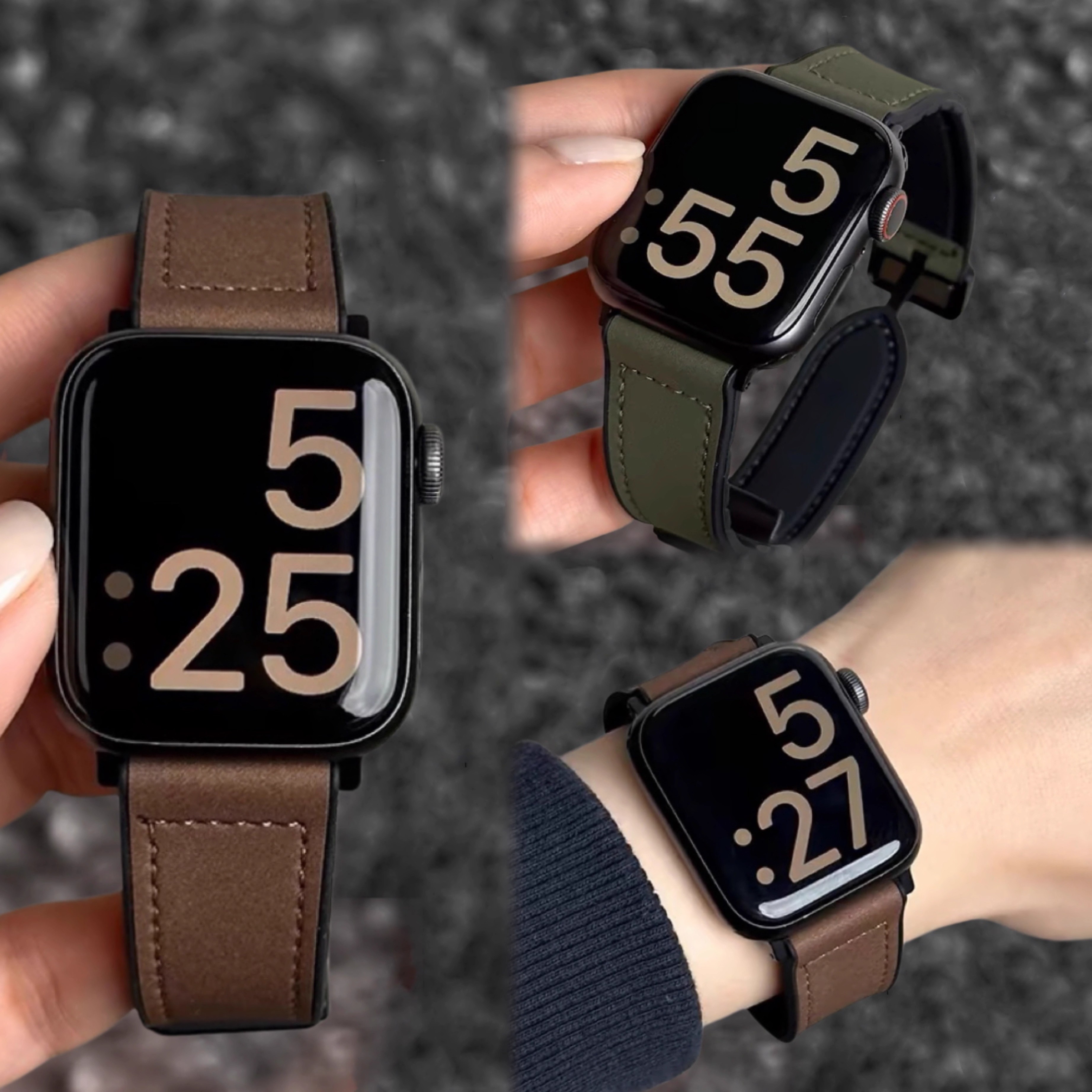 适用苹果applewatch表带s10新款秋冬iwatchs9/8/7真皮磁吸se表带