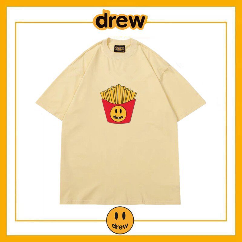 Drew笑脸美式薯条潮牌趣味小众短袖宽松纯棉情侣休闲打底Drew笑脸