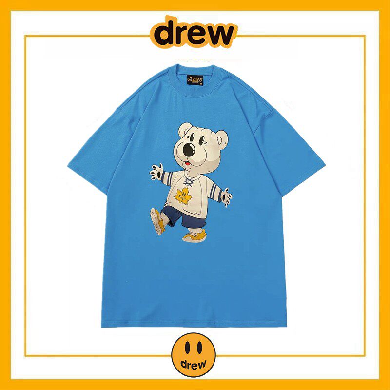 drew02house北极熊短袖t恤女潮牌drew联名冰球队宽松情侣纯棉上衣