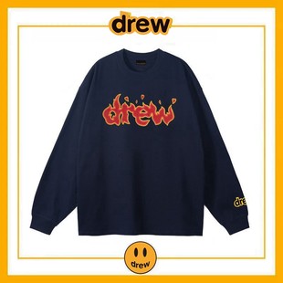 Drew字母火焰长袖 T恤男潮牌欧美高街贾斯汀比伯宽松情侣纯棉上衣