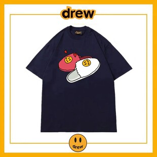 drew鞋子笑脸短袖T恤男女潮牌高街贾斯汀比伯宽松情侣装纯棉上衣