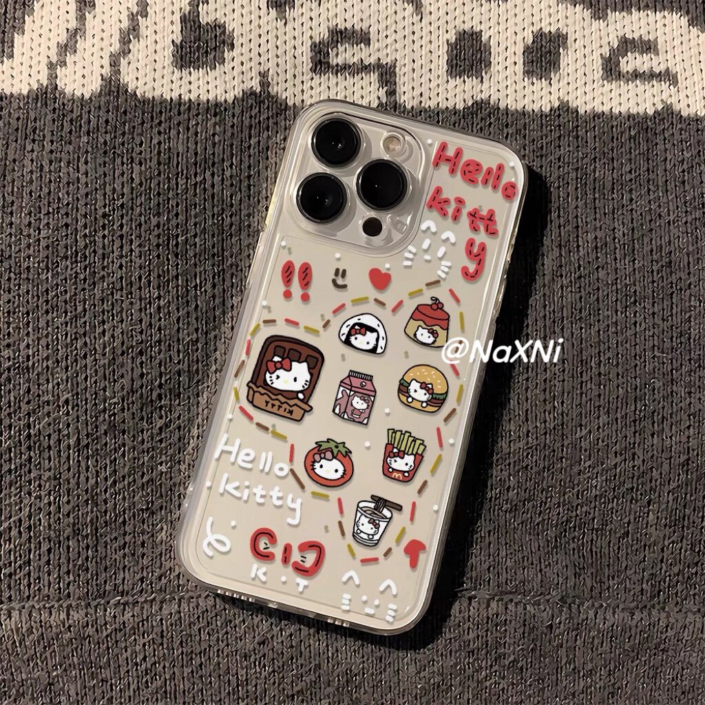 汉堡薯条Kitty脑袋适用iPhone15promax手机壳苹果14卡通凯蒂猫透明11/xr全包华为vivo小米硅胶软壳