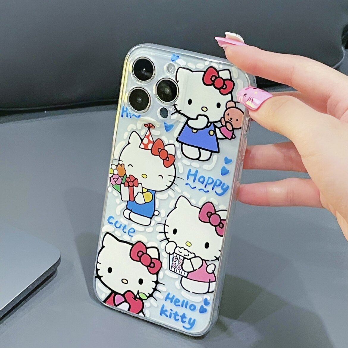 kitty四姐妹适用iPhone15ProMax手机壳苹果14电镀银13轻薄全包边11/xr卡通可爱凯蒂猫透明硅胶精孔软壳