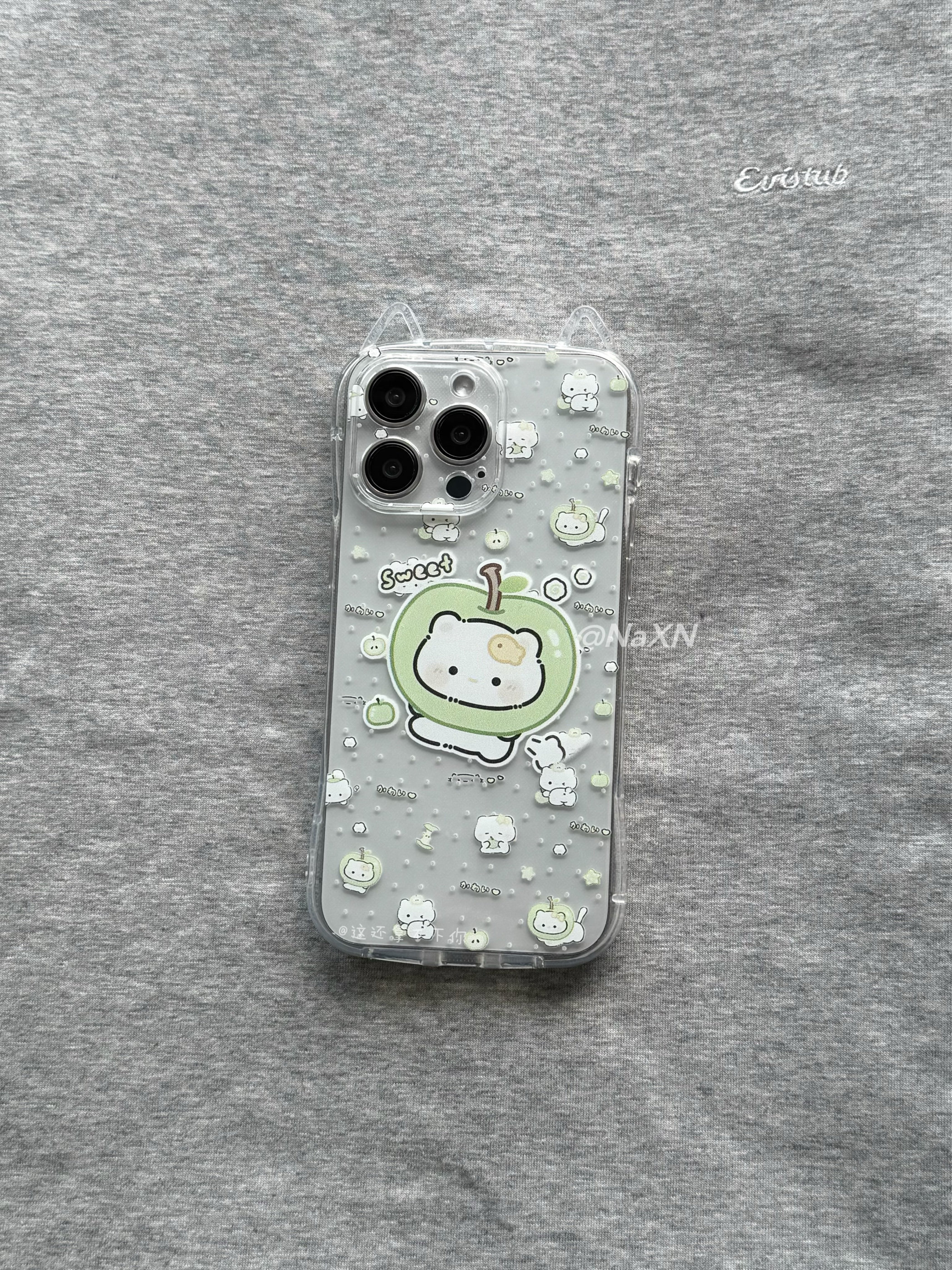 ins风青苹果头套小猫适用于iphone17ProMax手机壳新款苹果15pro可爱立体猫耳朵全包保护套少女16透明硅胶软壳