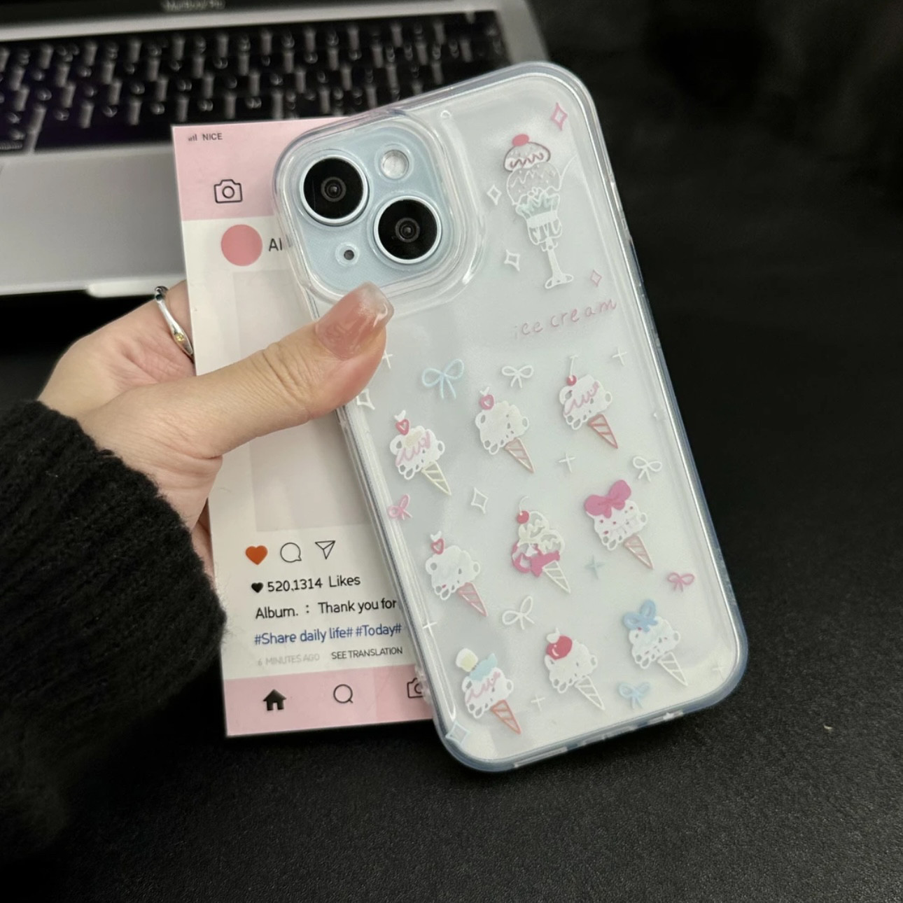 夏日ins风彩色简笔画冰淇凌适用于iPhone15ProMax手机壳苹果13小众12可爱全包11/xr保护套卡通透明硅胶软壳