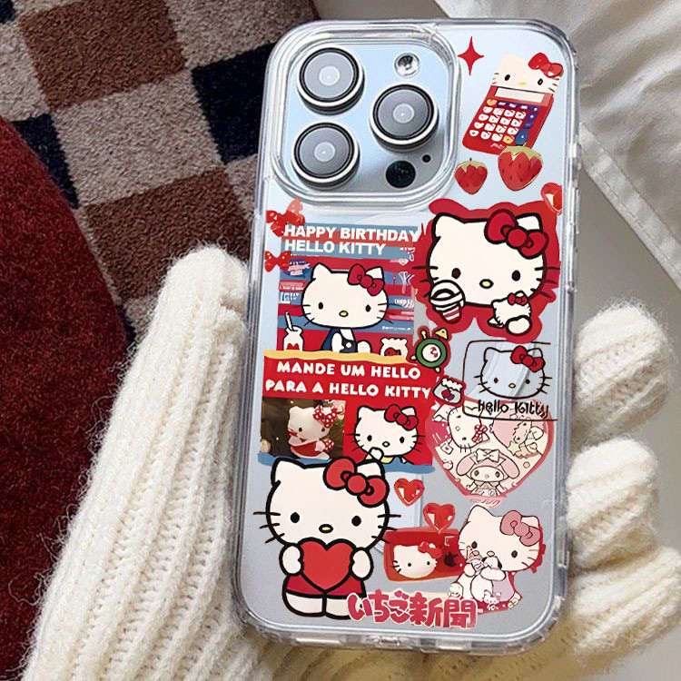 日韩ins风可爱helloKitty贴画适用iPhone15ProMax磁吸手机壳苹果14pro卡通凯蒂猫透明11/xr大孔全包保护套