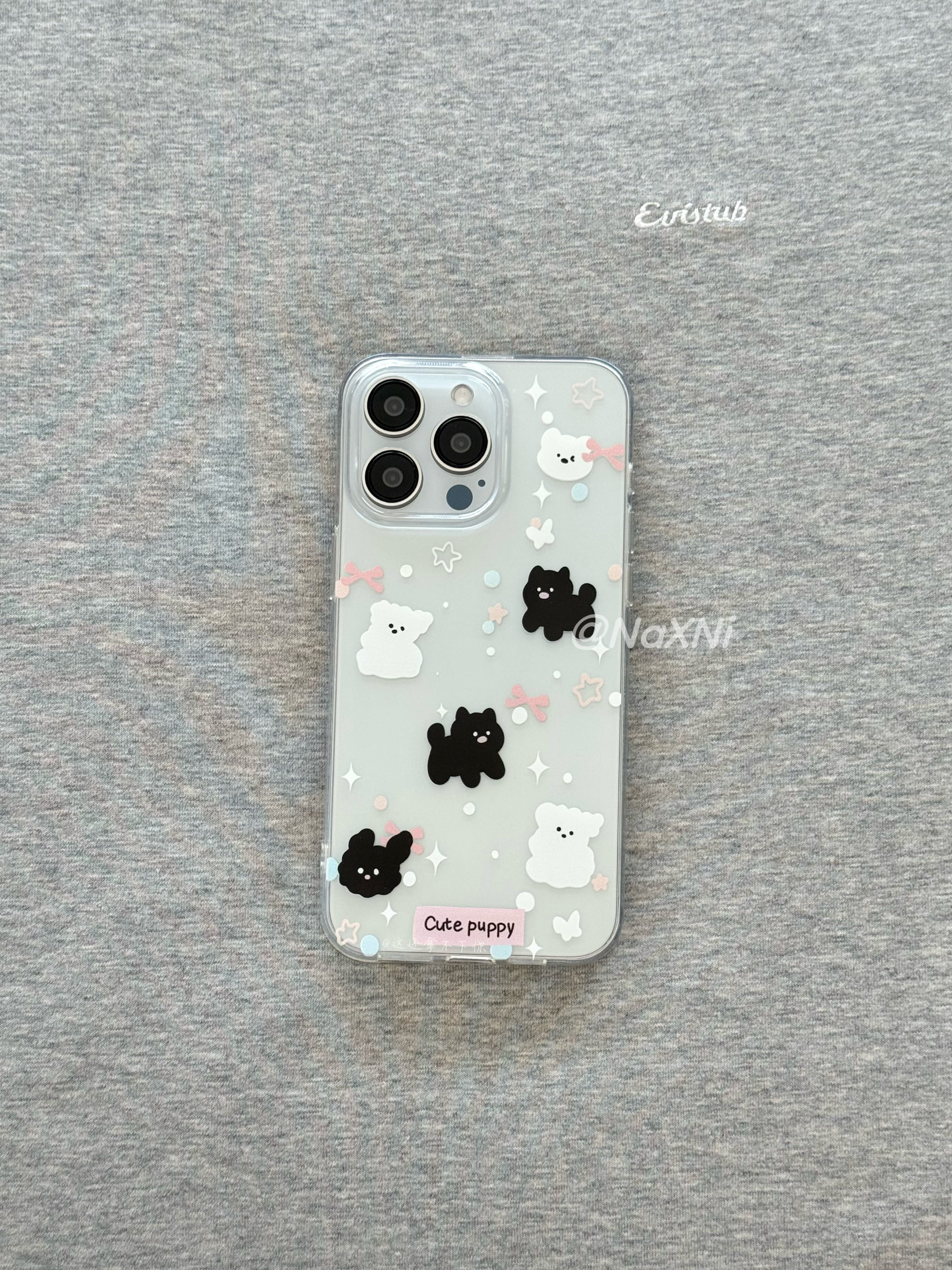 ins风可爱呆萌黑白星星小狗适用iPhone16promax手机壳新款15卡通苹果14Pro大孔全包11/xr小众透明硅胶软壳