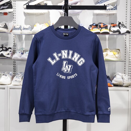 李宁正品2025春季新款儿童加绒保暖复古休闲套头卫衣YWDU409-3