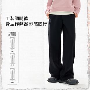 李宁健身系列女子直筒加绒保暖防泼水运动工装阔腿裤AYKV722