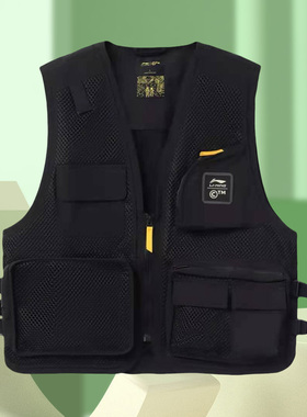 李宁正品工装马甲男女同款夏新款开衫无袖宽松多口袋外套AMDR057