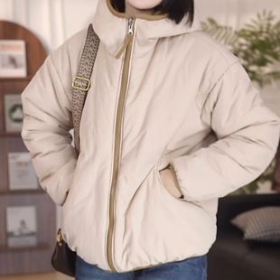 百搭连帽棉衣外套 宽松简约时尚 拼色休闲双面穿棉服女2026冬季 新款