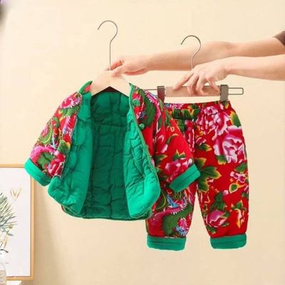 男童东北大花袄儿童棉衣宝宝女童新年棉服套装冬季加厚棉袄拜年服